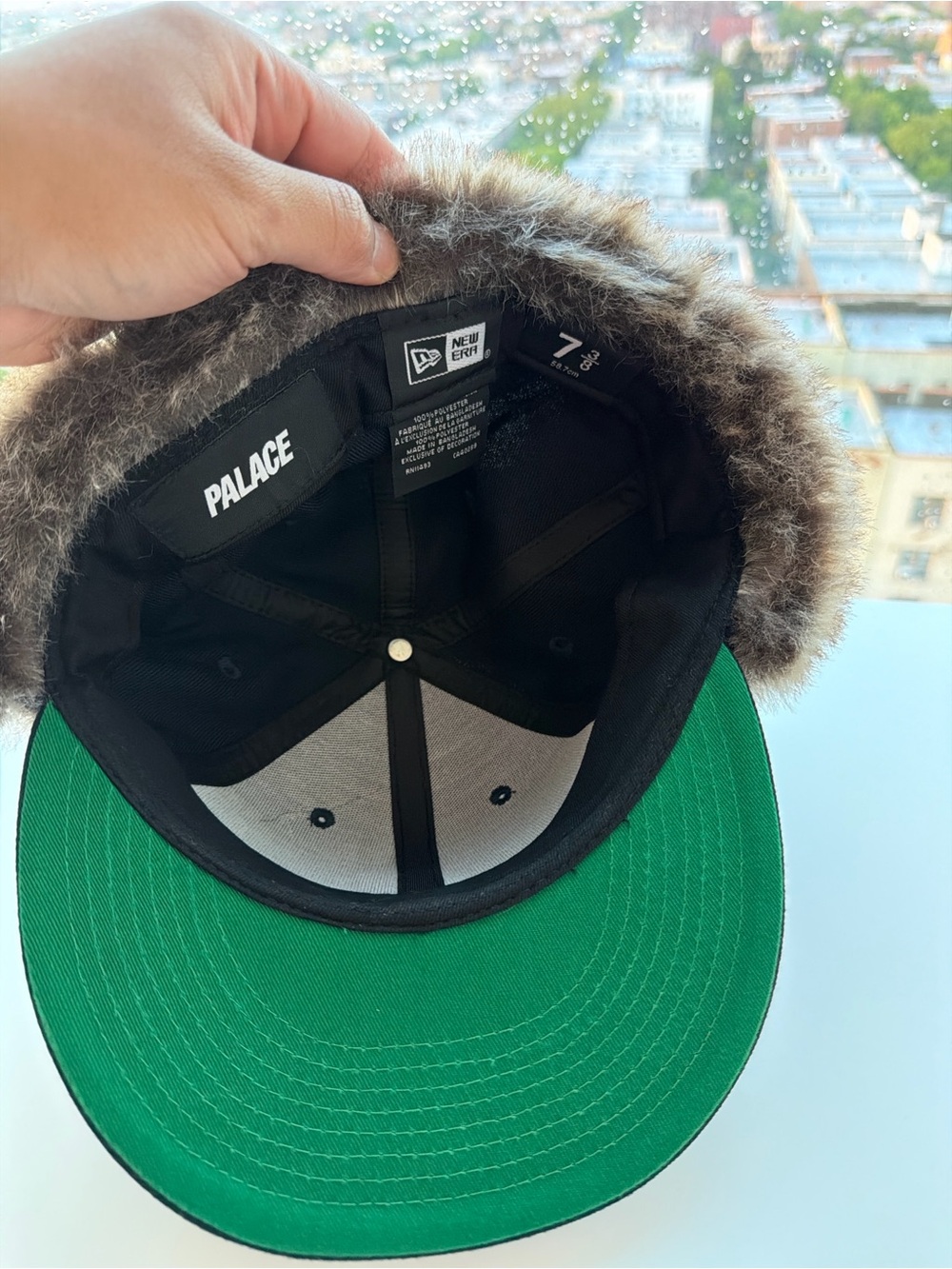 PALACE Black Snapback Hat with Brown Faux Fur Ear Flaps - Picture 5 of 7